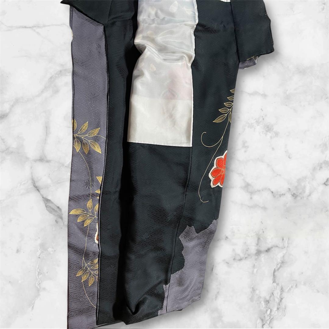 モード黒灰 染め分け グレー ファーショール 振袖 フルセット