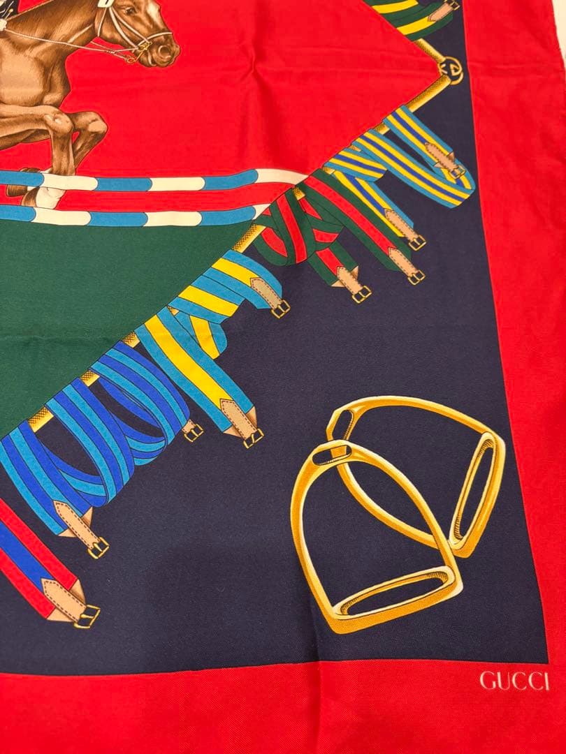 グッチ☆大判スカーフ　GG柄ストール馬具柄　ロゴ　ヴィンテージ　オールドグッチ