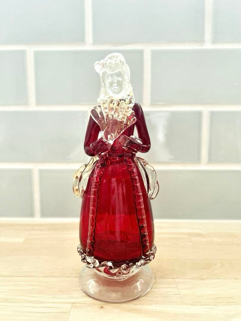 ベネチアン ガラス murano ムラーノ 貴婦人 ドール オブジェ 赤 ドレス