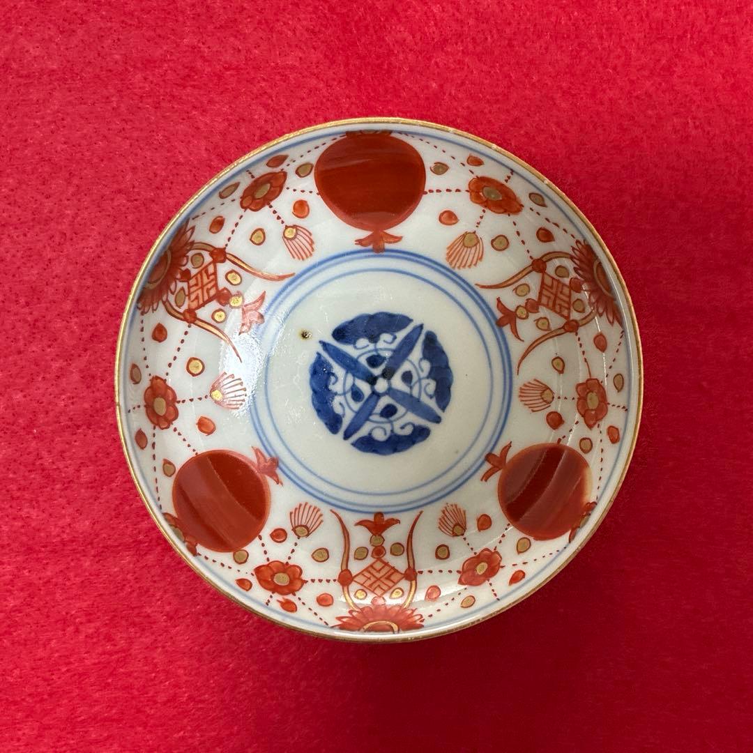 古伊万里 赤玉　瓔珞紋 小皿　手塩皿 5客　美品