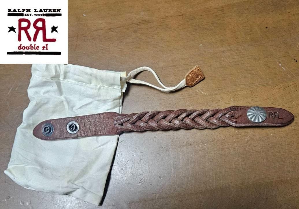【新品未使用】DOUBLE RLレザー 編み込み バングルBROWN