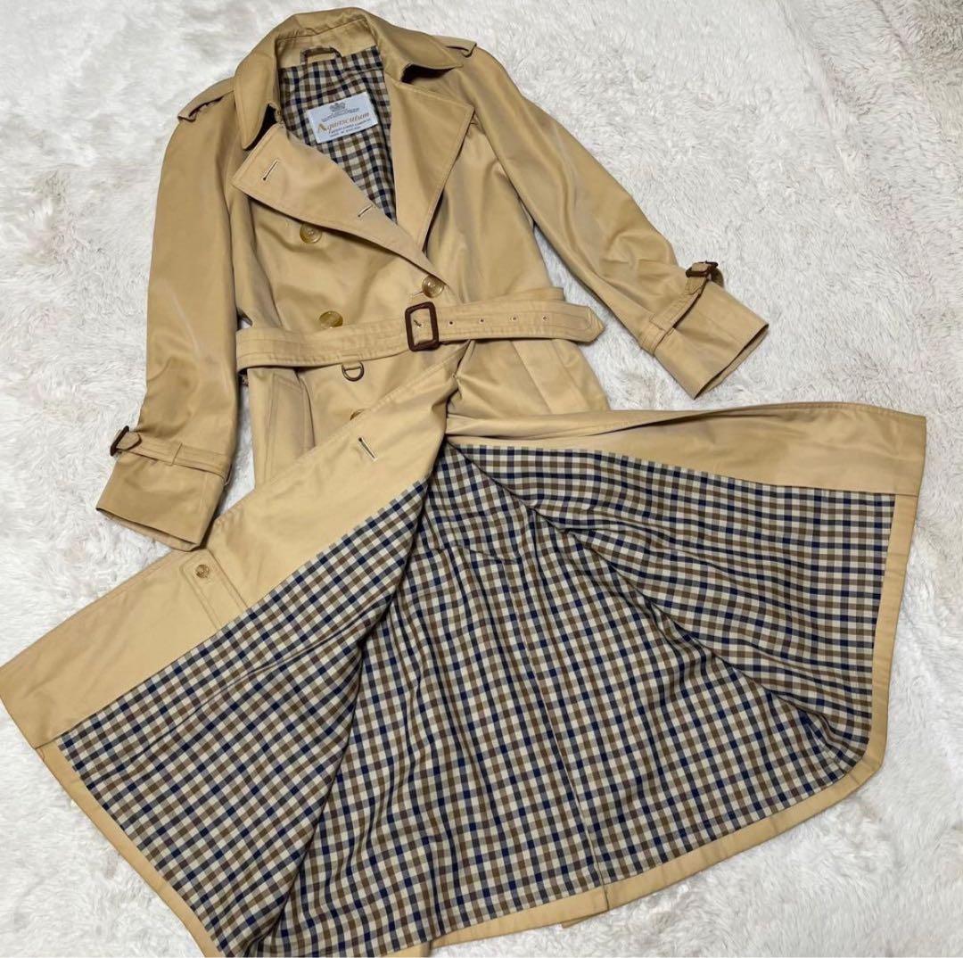 アクアスキュータム　ロング丈　トレンチコート　ベルト　クラブチェック　Aqua5