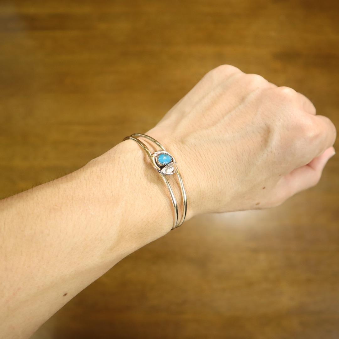 70s ビンテージ ナバホ シルバー ゴールド ターコイズ バングル ネイティブ