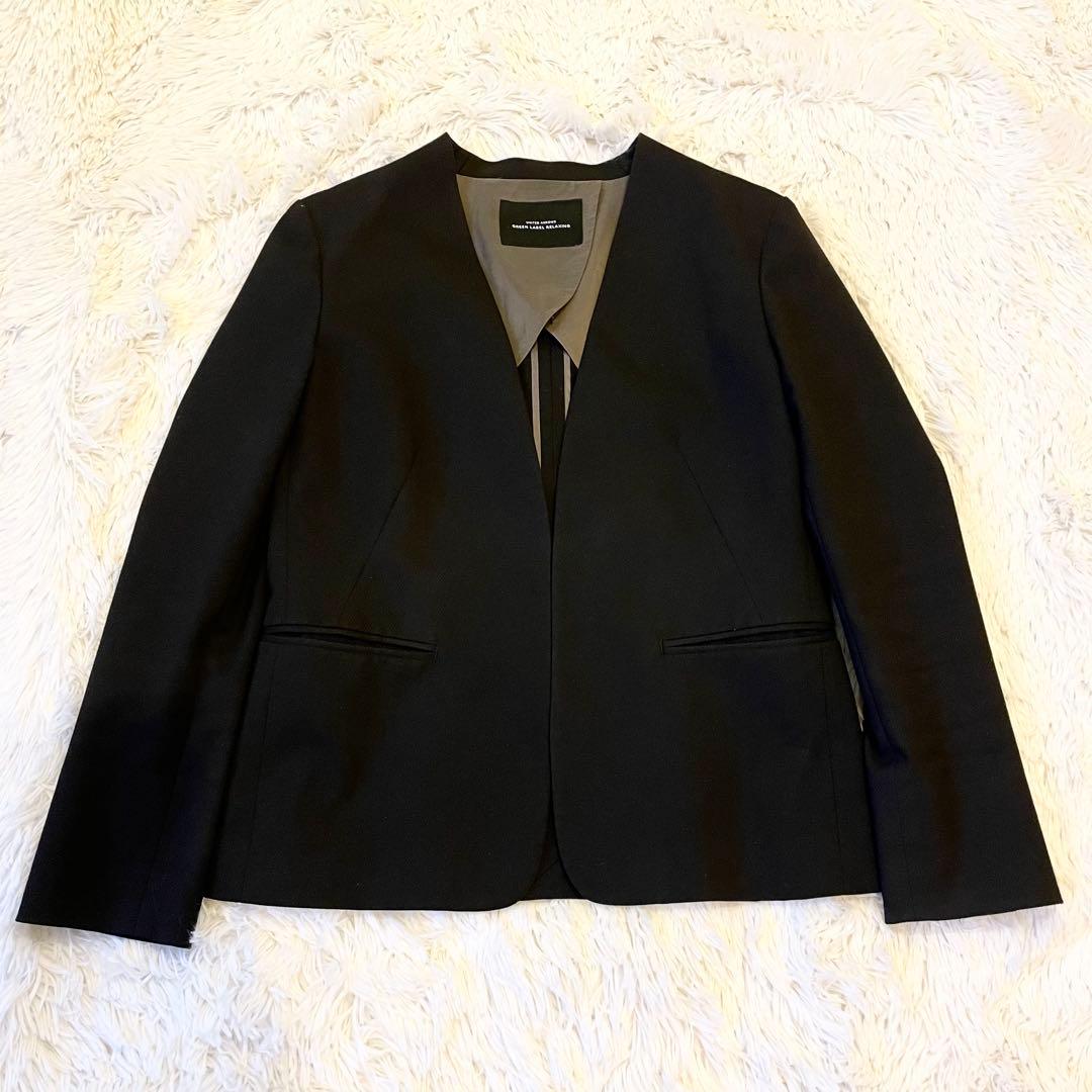 グリーンレーベルリラクシング カチリラ スーツ ノーカラーセットアップ ブラック