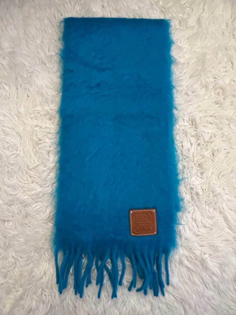 最終値下げLOEWE ロエベ モヘア マフラー　購入証明付き　ターコイズブルー