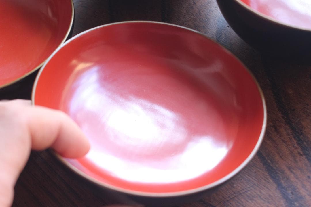 デッドストック！風情ある青塗地に優美な沈金草花文の映えるお椀2点（検輪島塗沈金椀