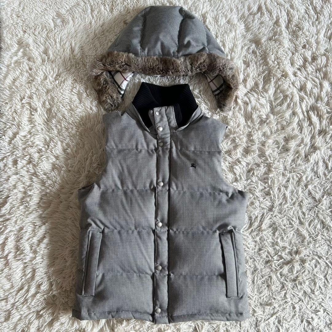 極美品バーバリーブラックレーベル 千鳥 フード ノバ ファー ダウン ベスト
