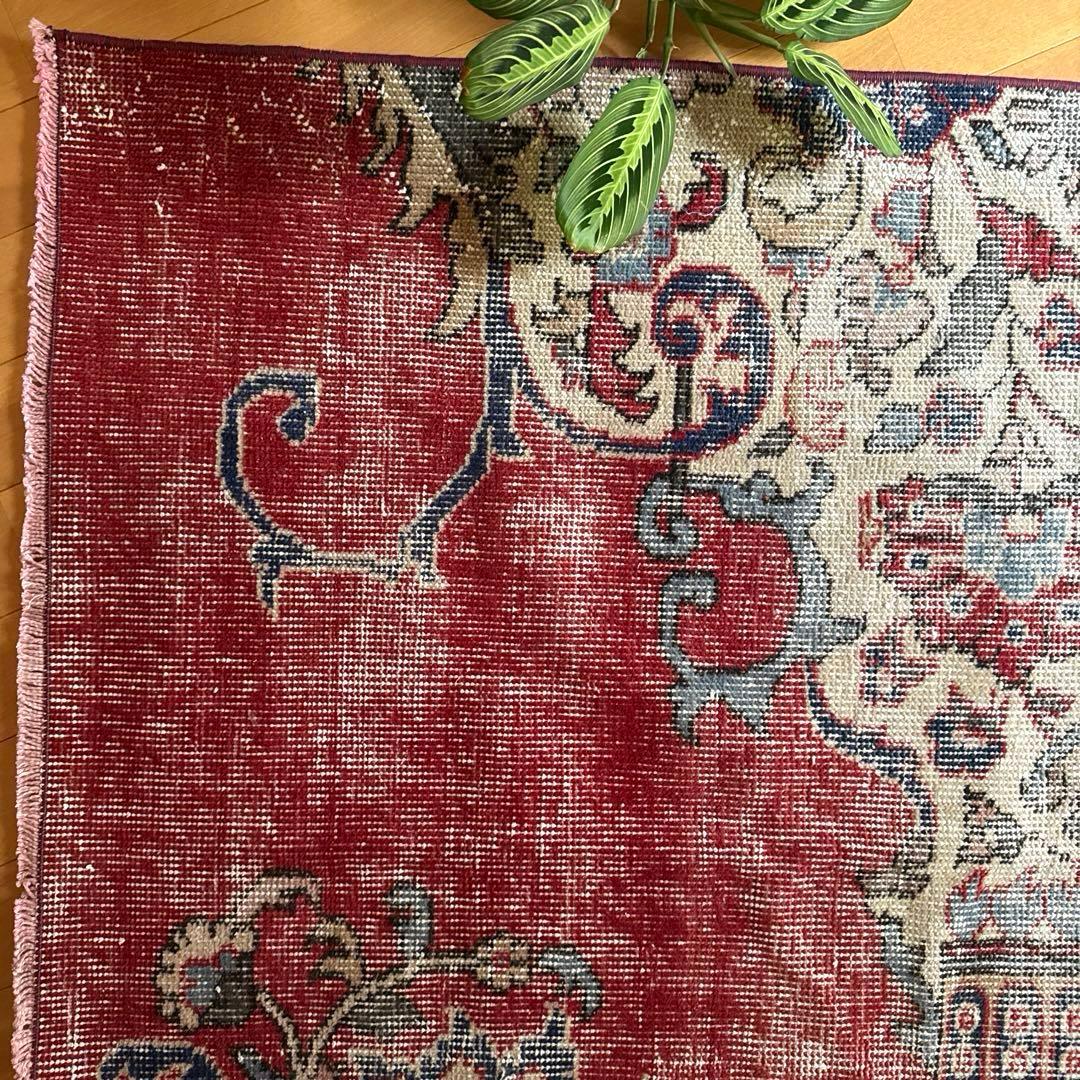 78×115アンティークレッド　ボタニカル　トルコヴィンテージラグ