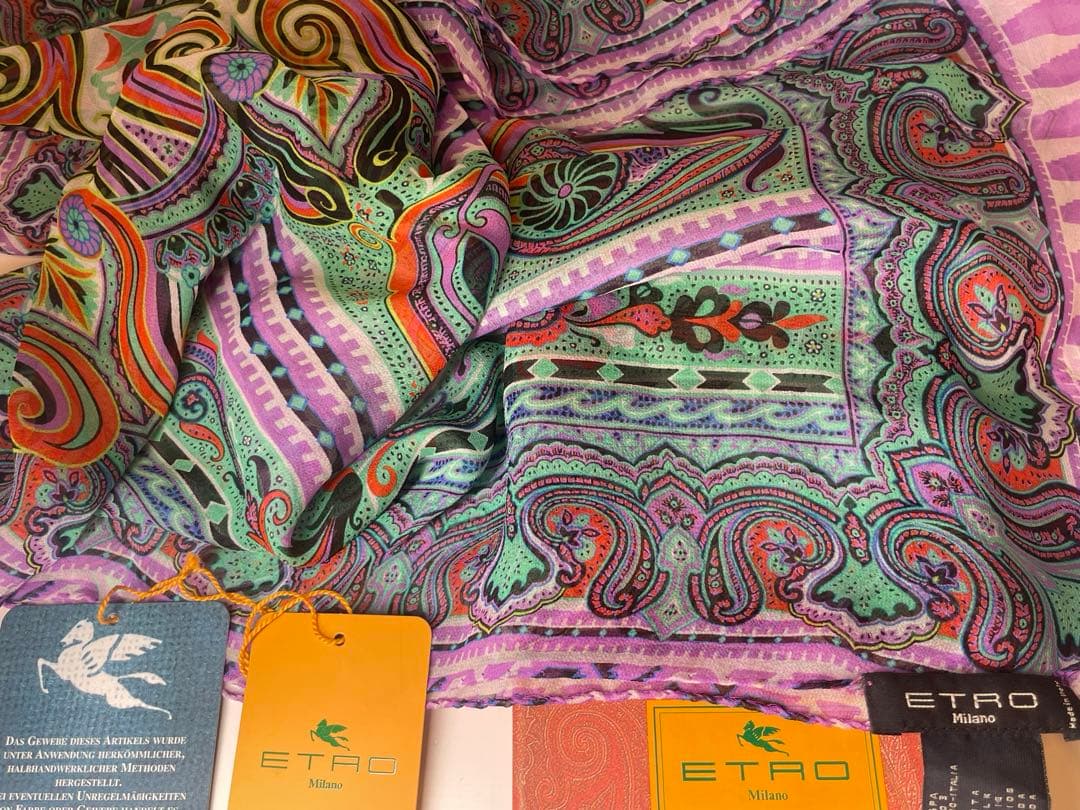 【新品未使用】ETRO ペイズリー柄 シルク100% スカーフ
