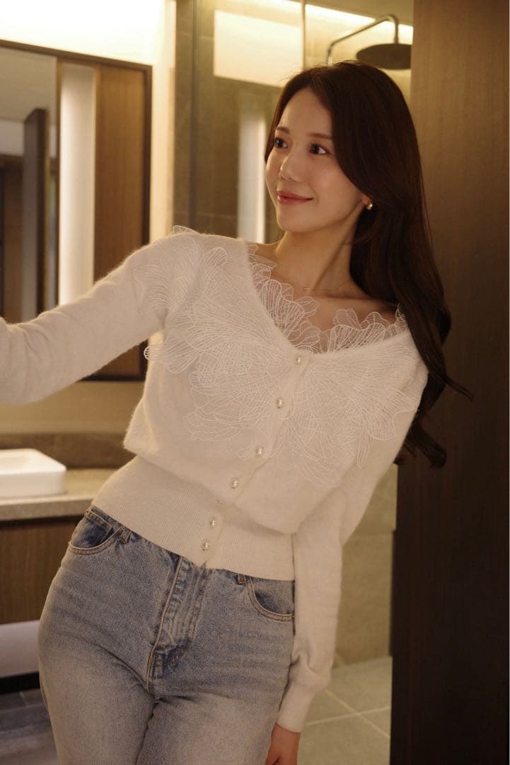 polaura レースフリルカーディガン ホワイト