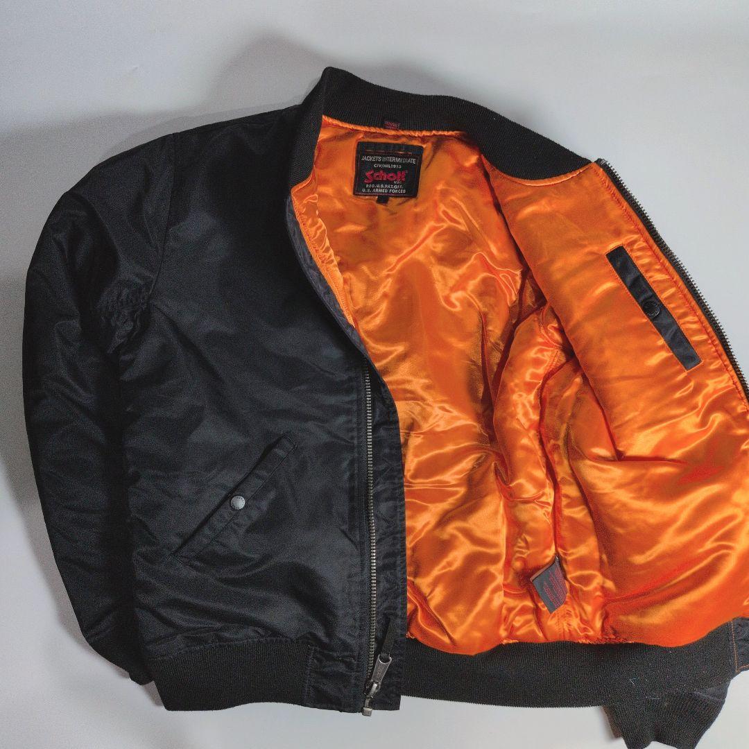【美品】Schott NYC MA-1 フライトジャケット ブラック オレンジ