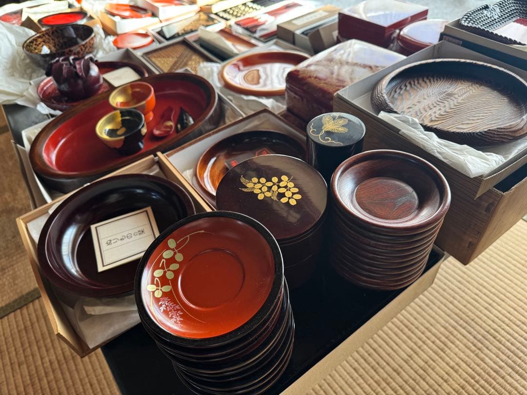 ラ*ん様 漆器 輪島塗・鎌倉彫等 お盆 重箱 茶筒 茶匙 お椀