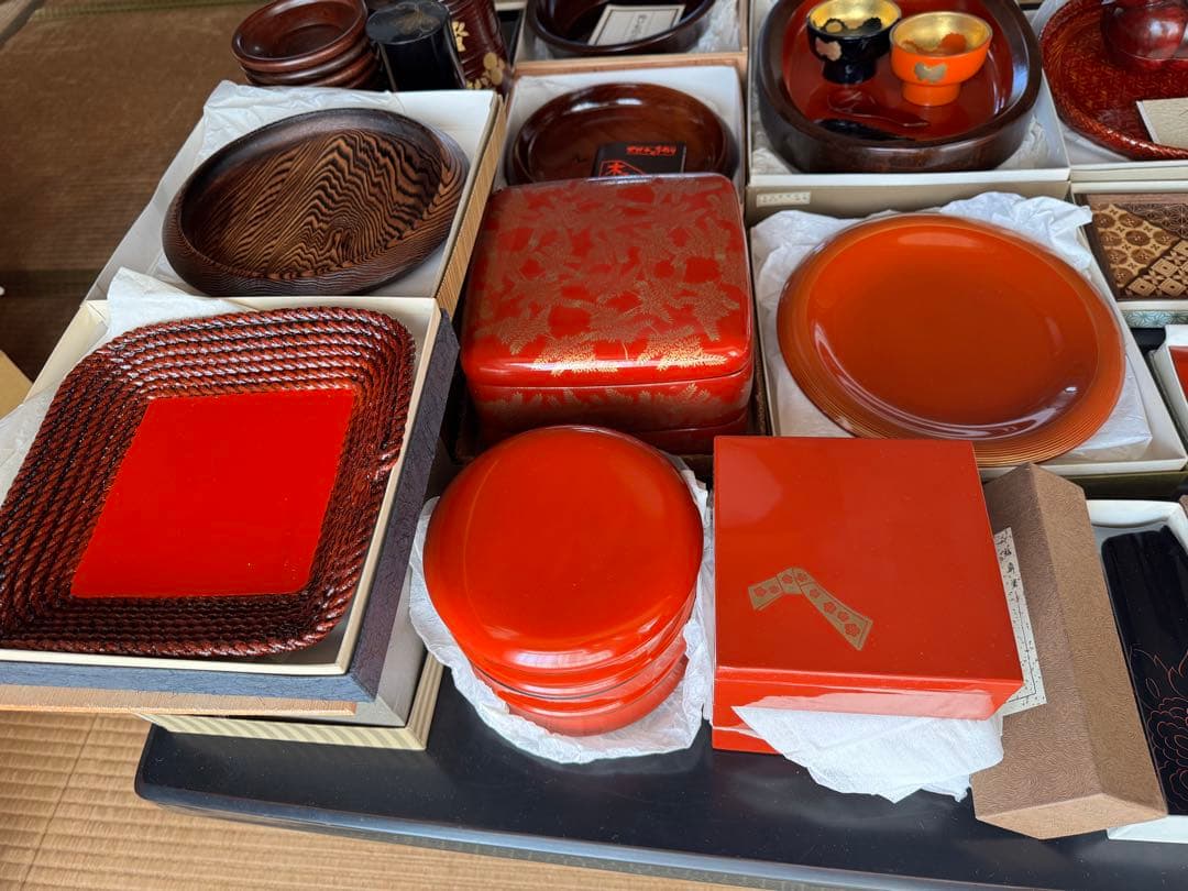 ラ*ん様 漆器 輪島塗・鎌倉彫等 お盆 重箱 茶筒 茶匙 お椀