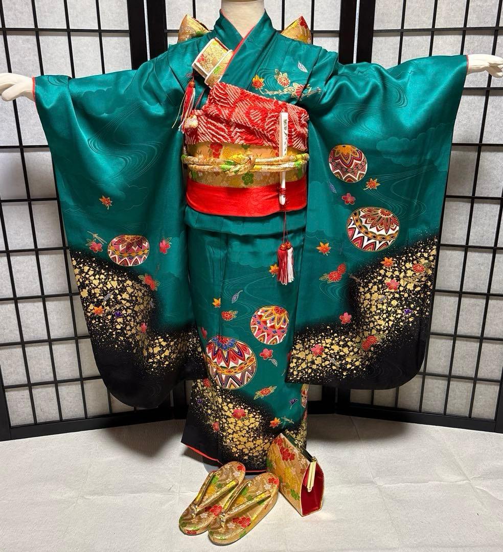七五三　着物セット　7歳　ダークグリーン　美品