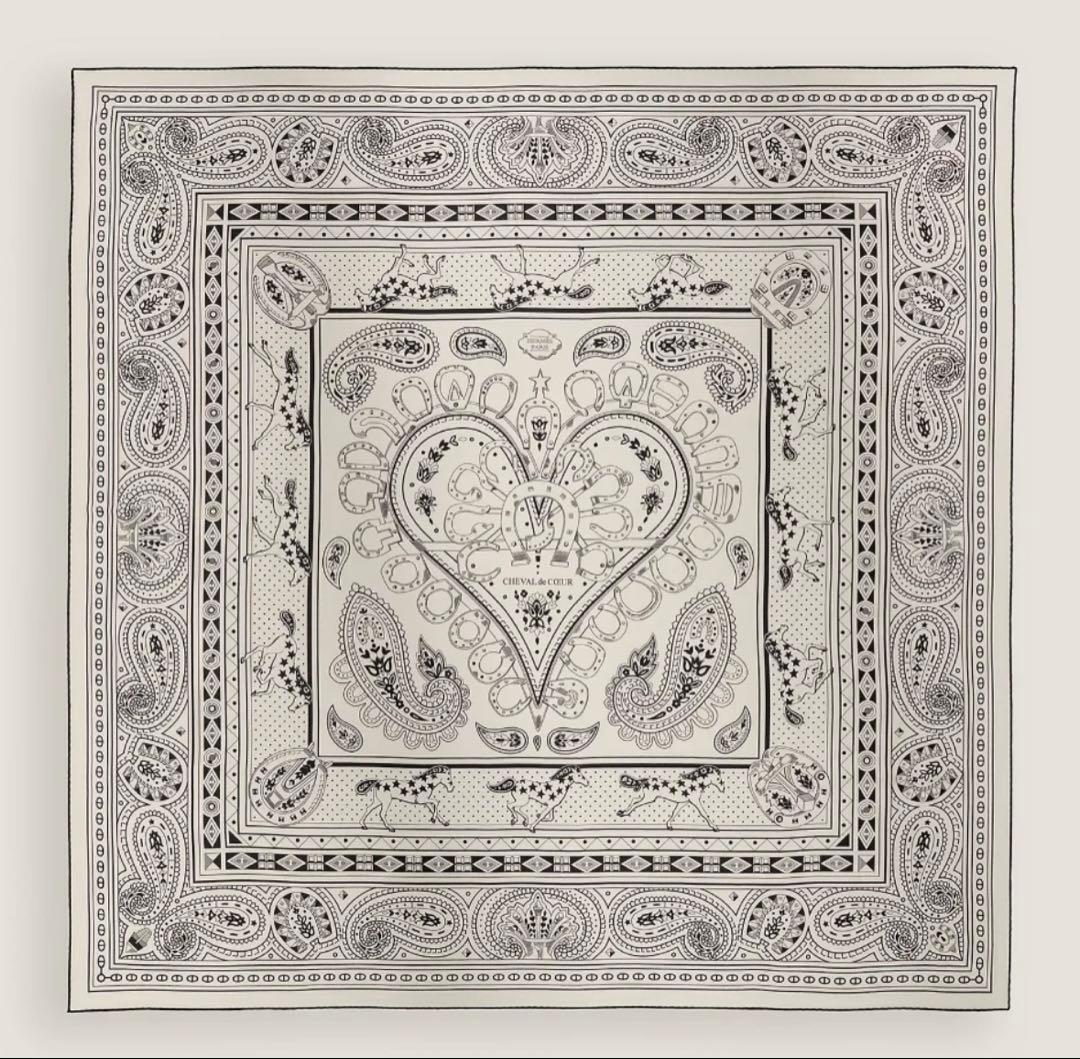 新品未使用　エルメスカシミヤシルク　野村大輔氏デザイン《シュバル・ドゥ・クール》