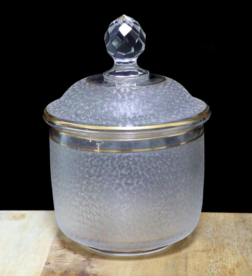 オールド・バカラ 春海商店 特別注文品稀少型 青海波模様 大型金彩蓋物 小物入れ