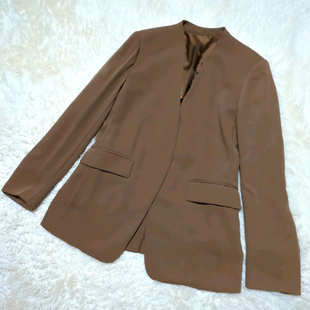 極美品！ROPE　ノーカラーパンツスーツセットアップ　M　ブラウン　ストレッチ
