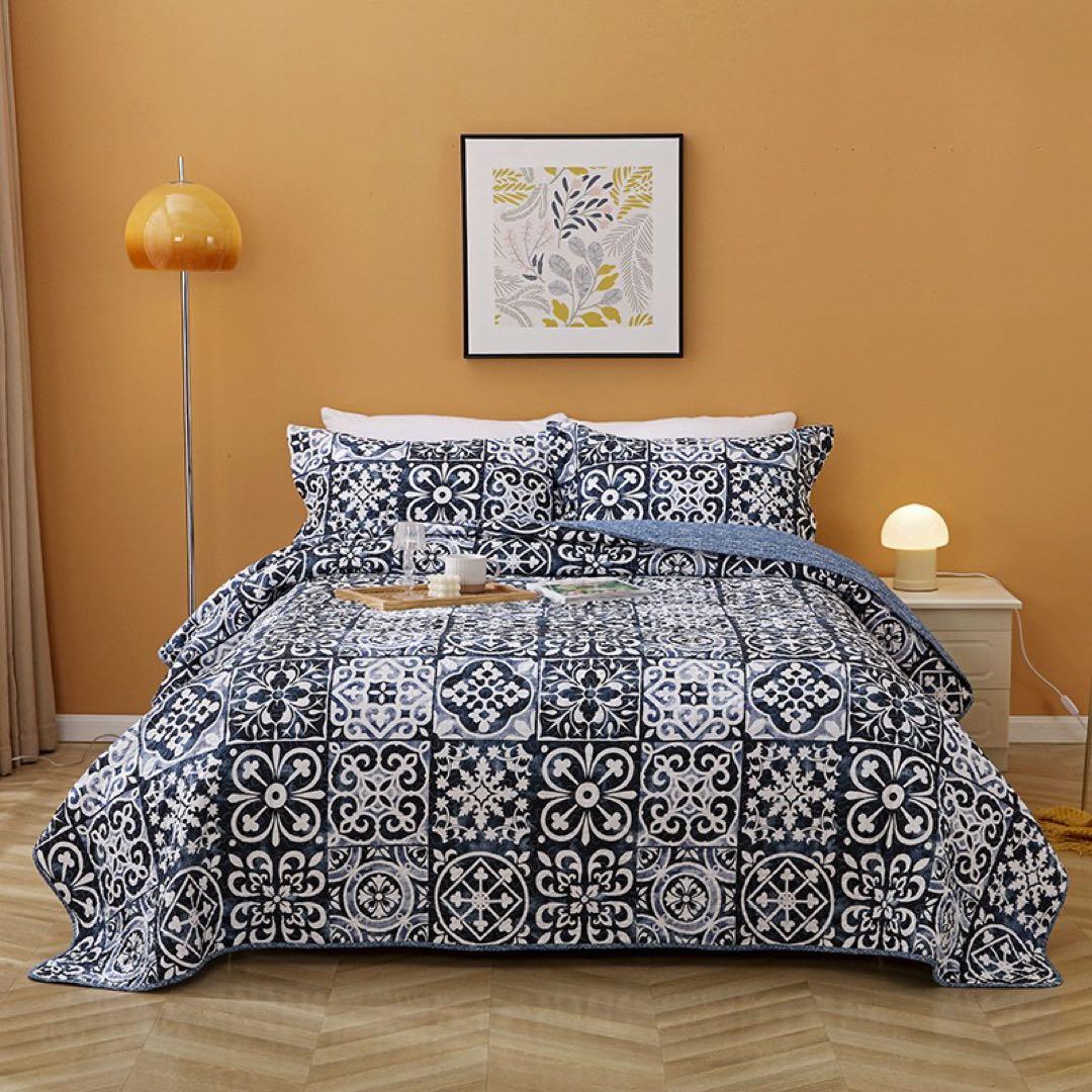 キルトベッドカバー3点セット綿マルチカバー キルティング 823