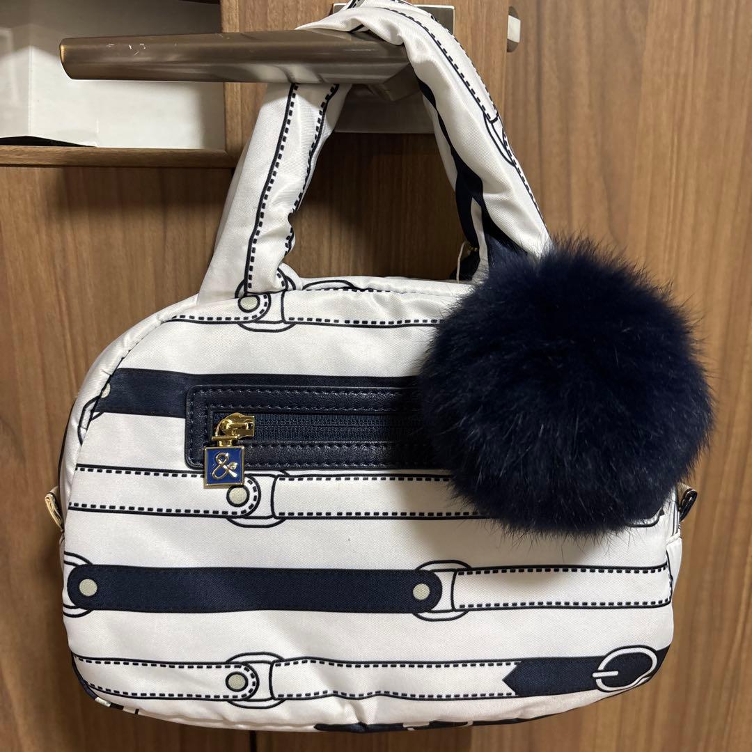 【新品未使用タグ付】and per se ファー付きストライプ柄バッグ
