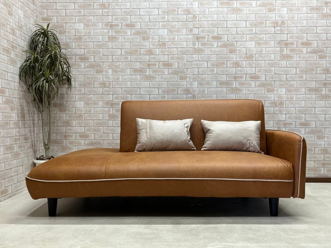 ソファーベッド　ソファ　レザーファブリック　キャメル　新品