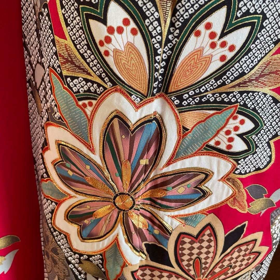 振袖フルセット　金彩友禅　成人式振袖　振袖　裄丈67 赤　桜