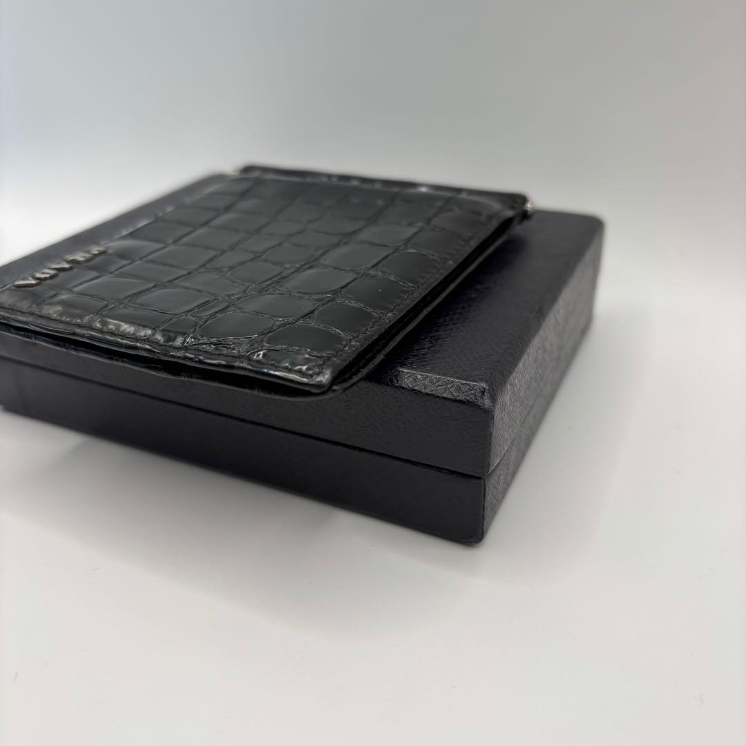 希少品/付属品　PRADA 二つ折り財布　マネークリップ　クロコ　エナメル　黒色