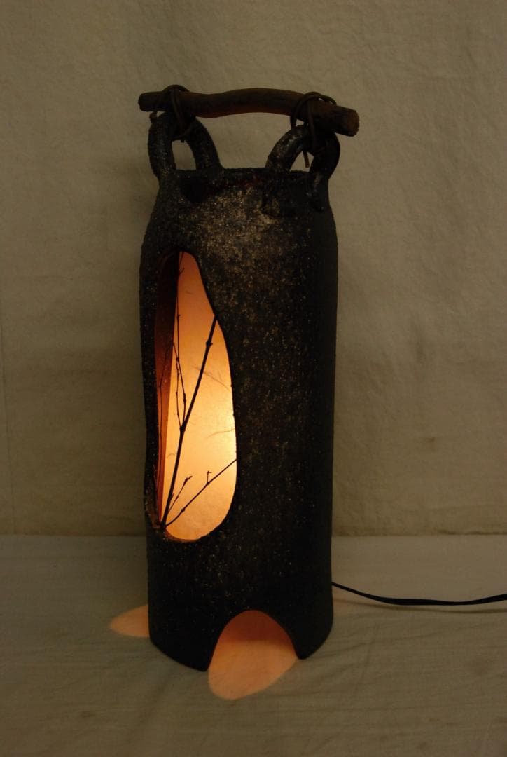 (有) ヤマタツ陶業 信楽焼 陶器 へちもん 手桶あかり 屋内灯 ライト 照明