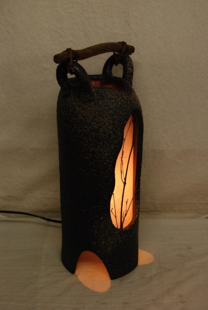 (有) ヤマタツ陶業 信楽焼 陶器 へちもん 手桶あかり 屋内灯 ライト 照明