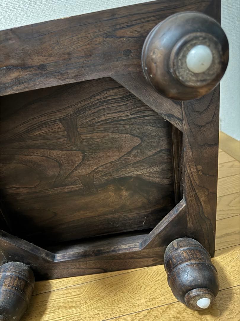 昭和レトロ　ヴィンテージ　木製小物入れ　花柄彫刻