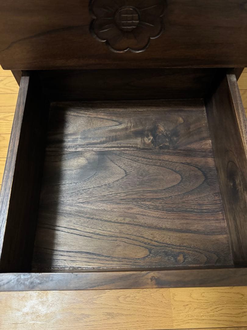 昭和レトロ　ヴィンテージ　木製小物入れ　花柄彫刻