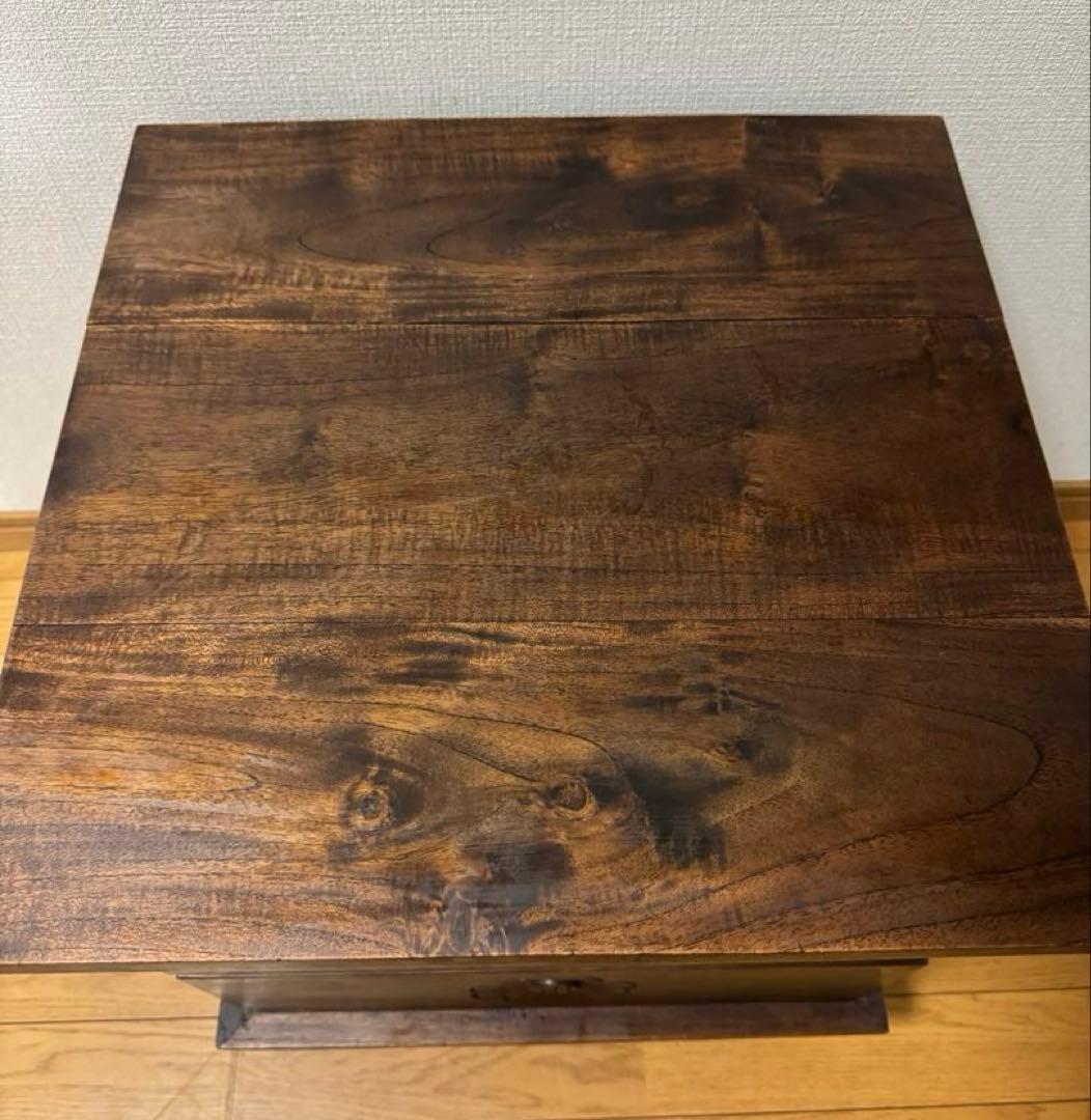 昭和レトロ　ヴィンテージ　木製小物入れ　花柄彫刻