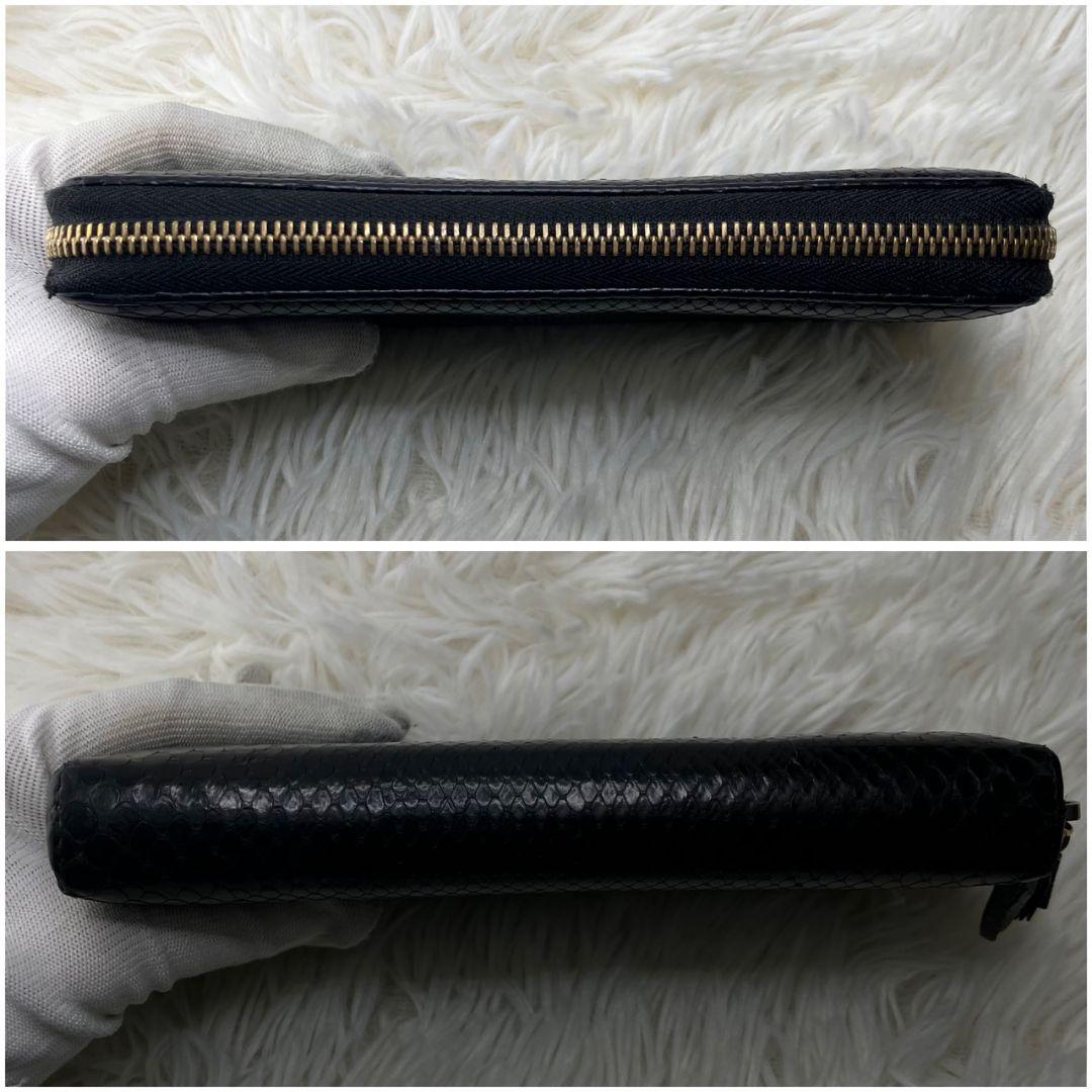 美品✨グッチ 長財布 ラウンドファスナー パイソン 蛇革 ソーホー 黒 レザー