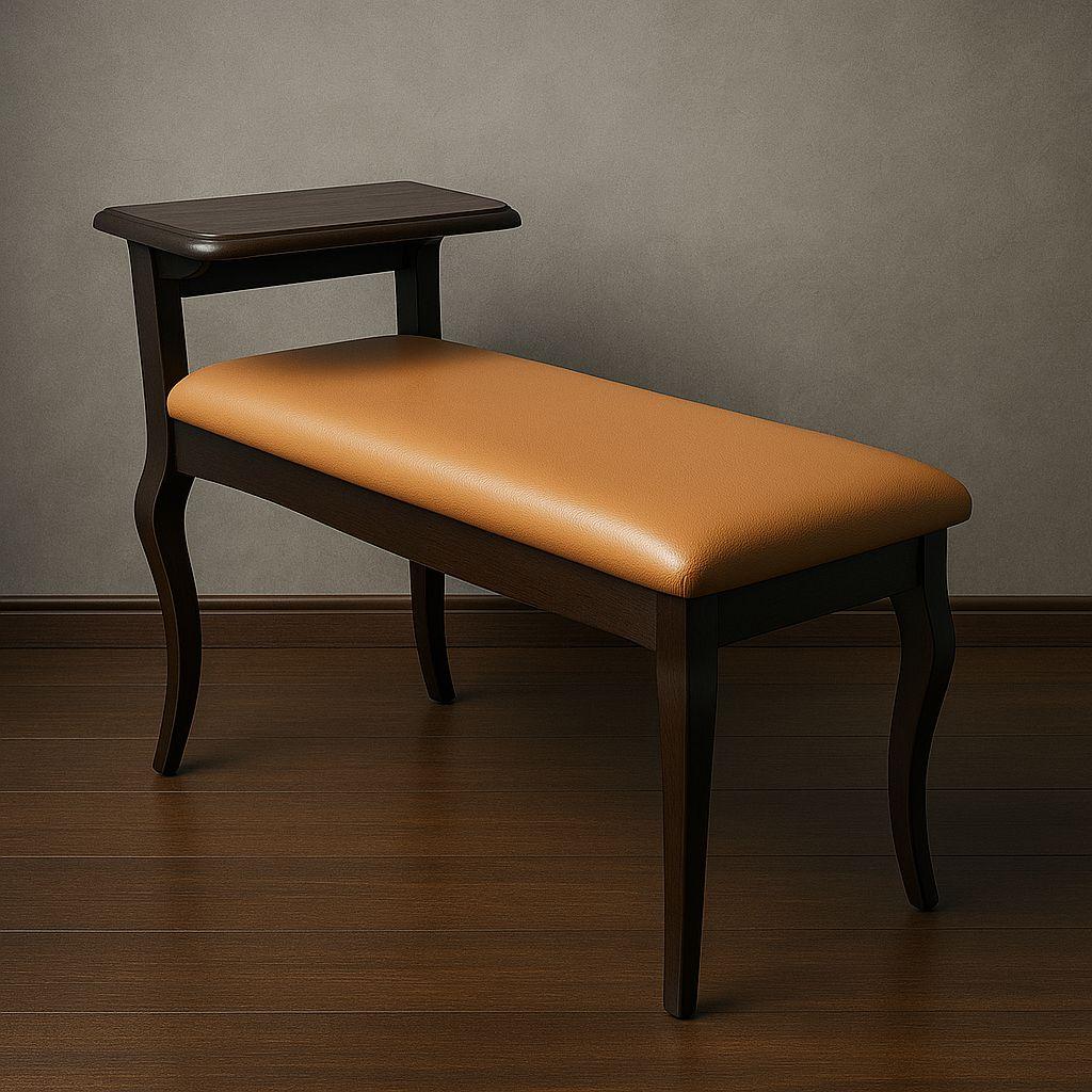 アンティーク風　テレフォンベンチ　ベージュ 合成皮革