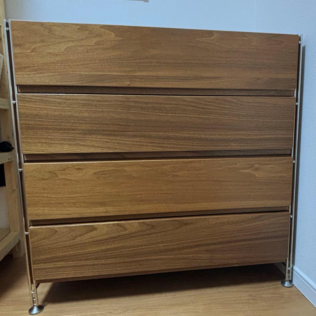 ステンレスユニットシェルフ　引き出し4段セット　ウォールナット　無印良品