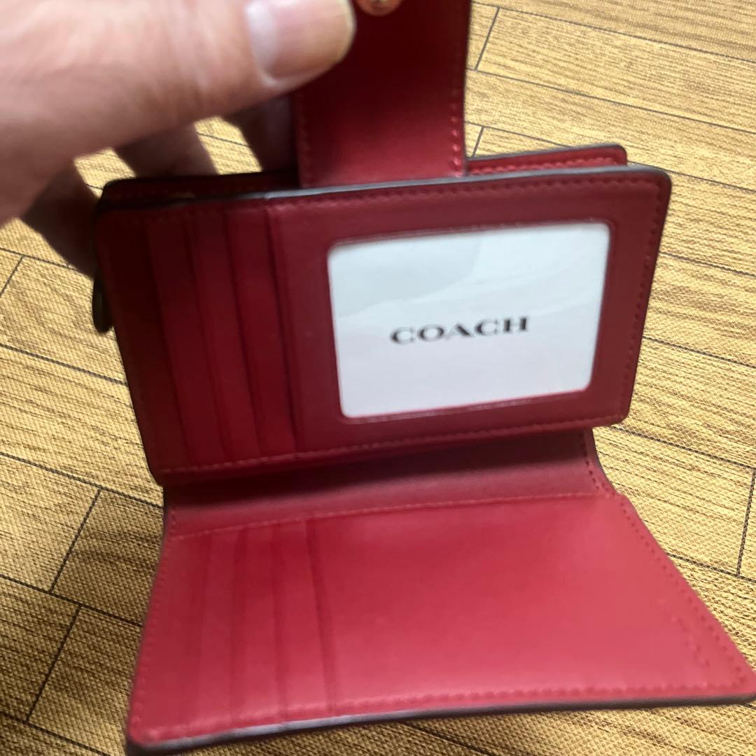COACH 二つ折り財布 ダークブラウン/レッド