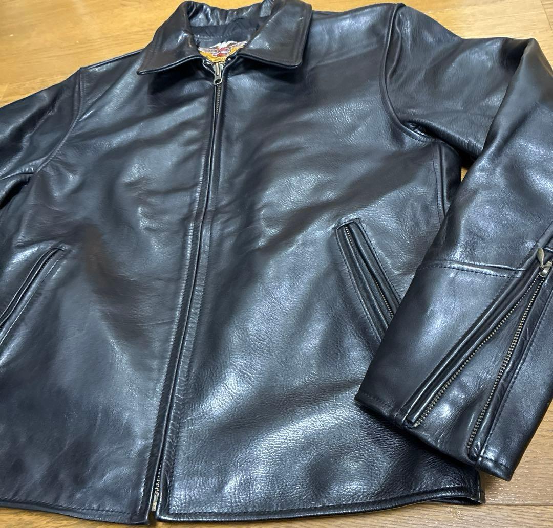 ハーレーダビッドソン ホースハイド シングルライダースジャケット M刺繍ブラック