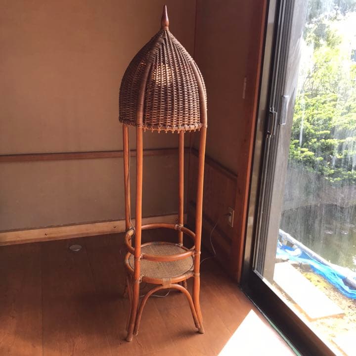 昭和レトロ ラタンの照明 籐の家具 カゴナチュラル インテリア カゴ付き