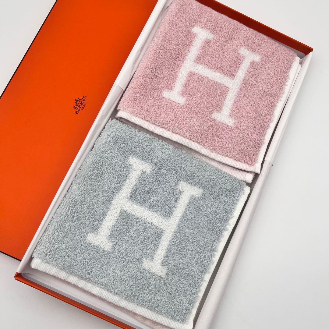 未使用 HERMES エルメス アヴァロン ハンドタオル Hロゴ 2枚セット