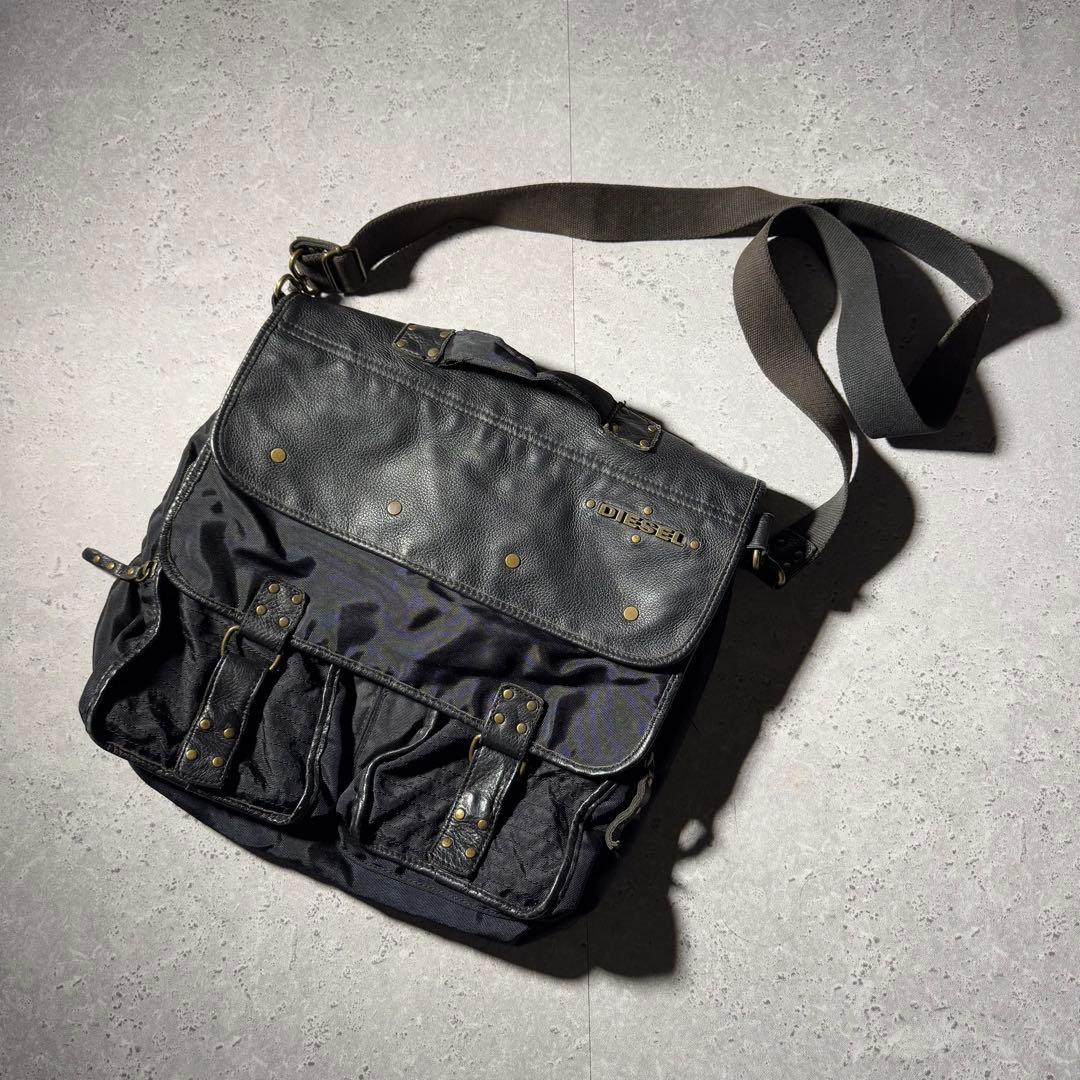 バッグ OLD DIESEL leather messenger bag black