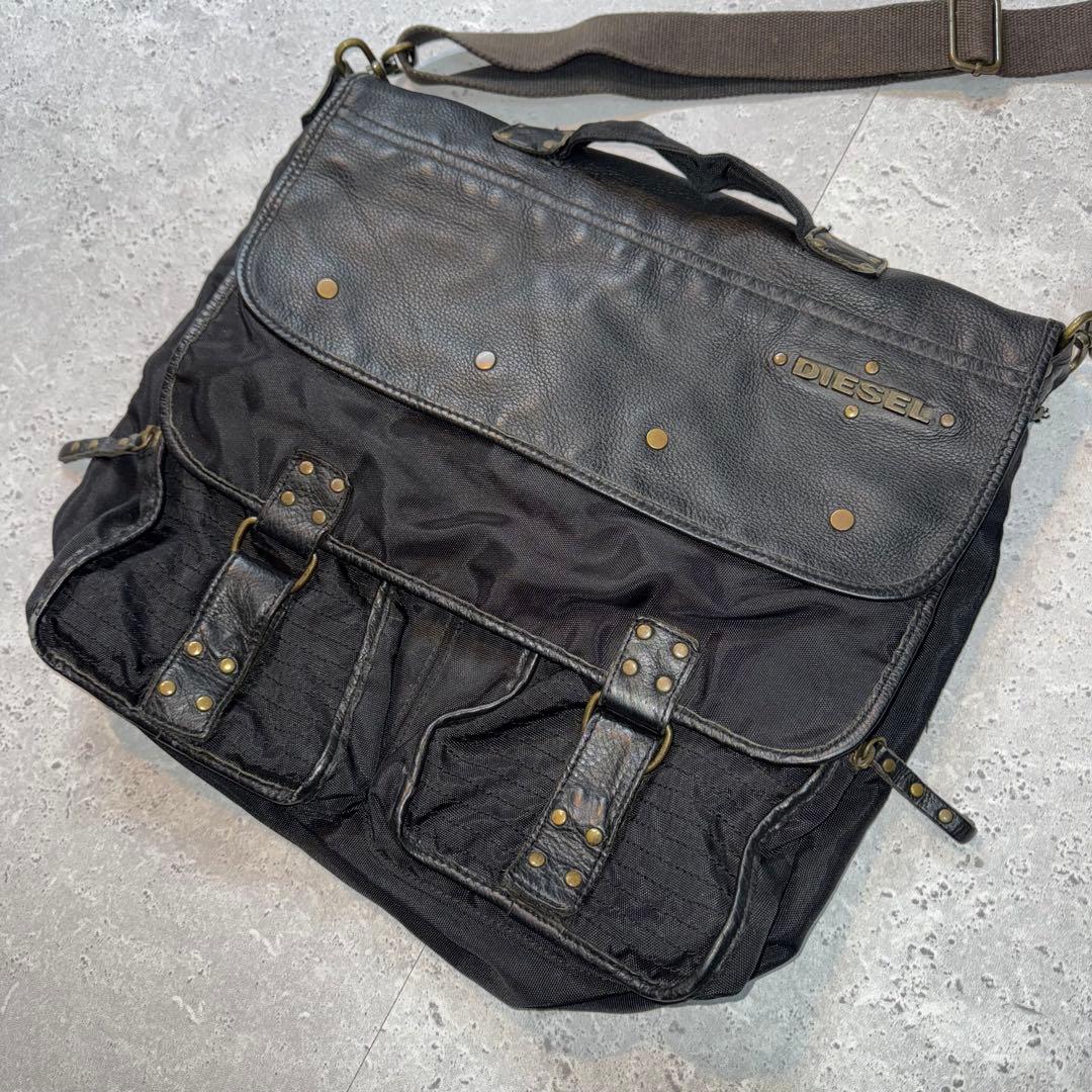 バッグ OLD DIESEL leather messenger bag black