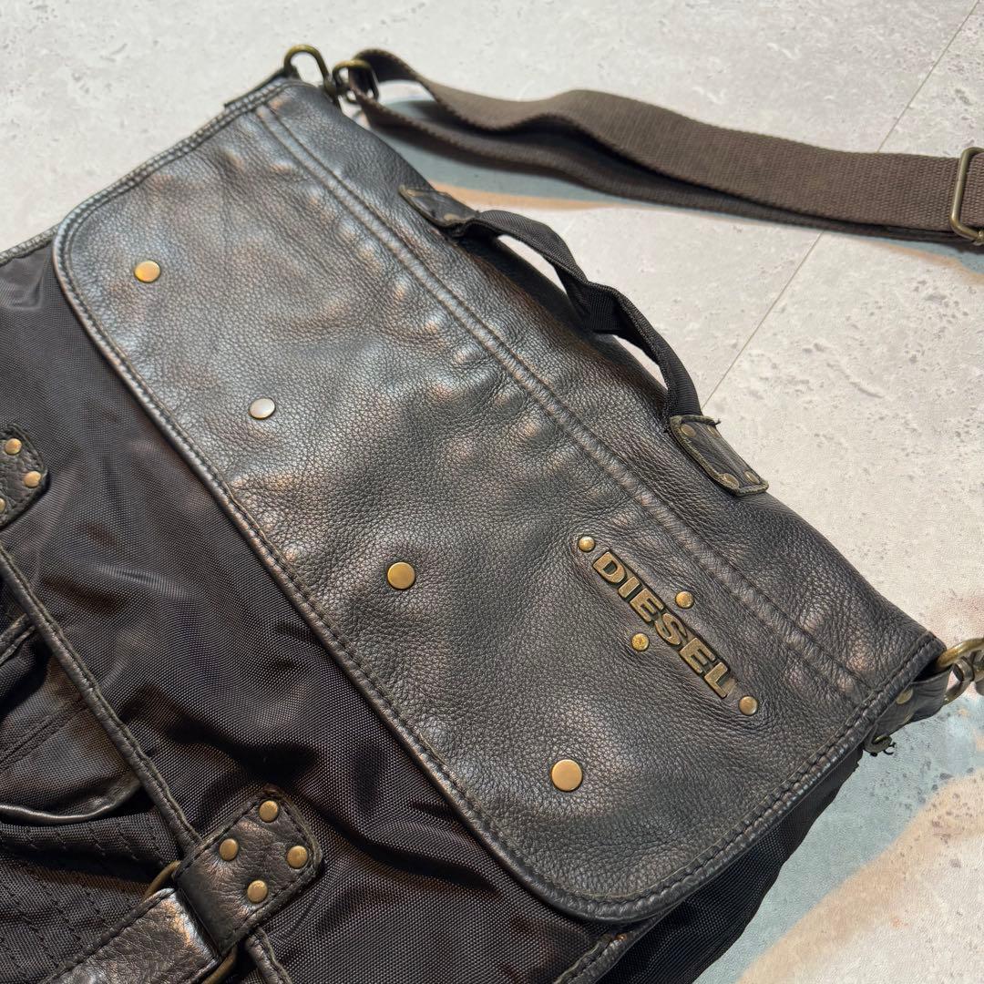 バッグ OLD DIESEL leather messenger bag black