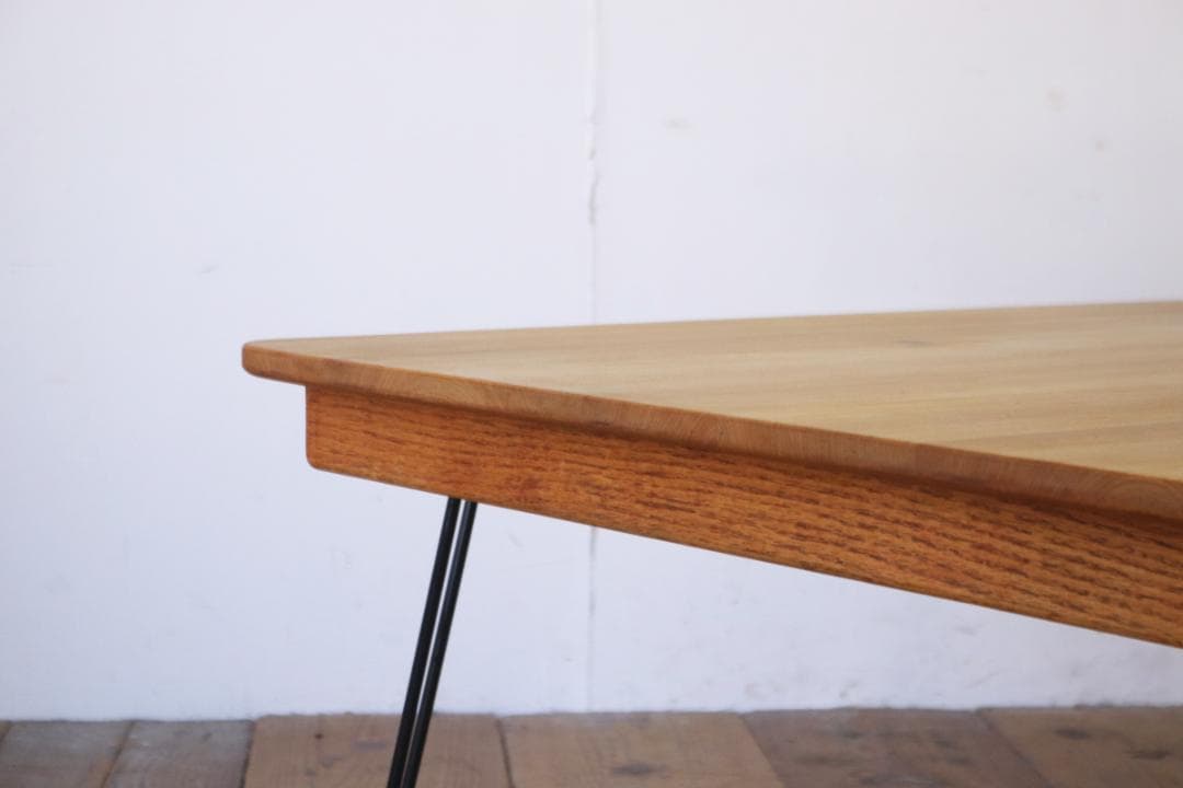 オーク無垢材 ローテーブル 正方形 座卓 ちゃぶ台 机 折りたたみ アイアン脚