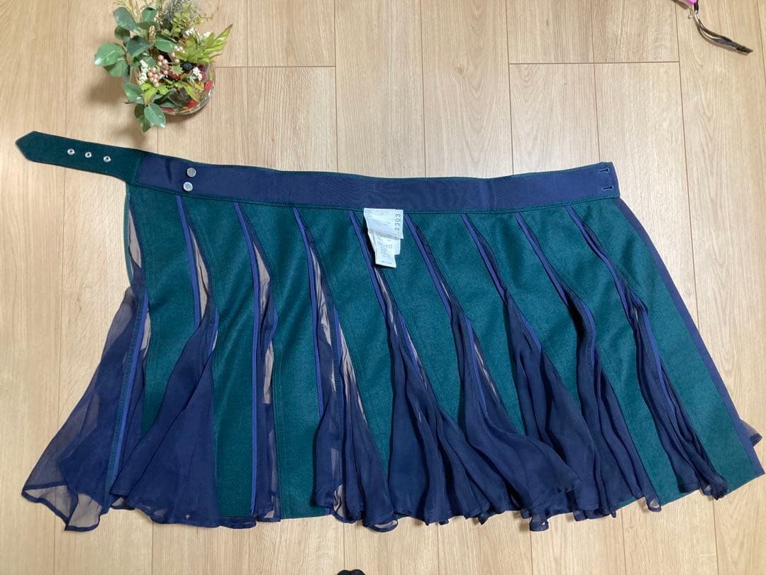 【美品】サカイ　sacai ダークネイビーandグリーン　フレア巻きスカート