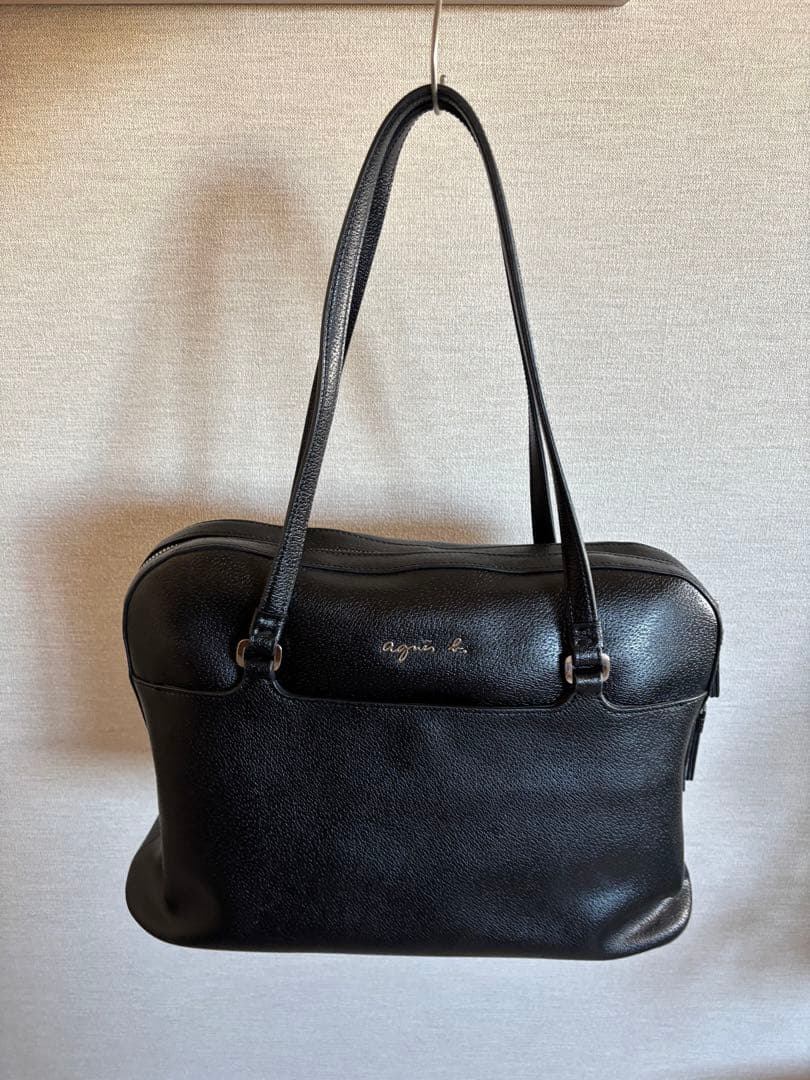 アニエスベー Agnes b. ブラック　革バッグ　通勤・就活に最適！