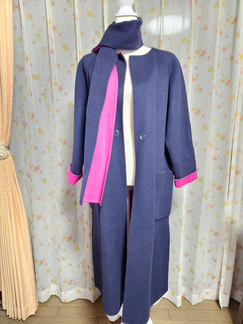 デミルクスビームス　ウール　リバーコート　リバーシブルロングコート　36美品