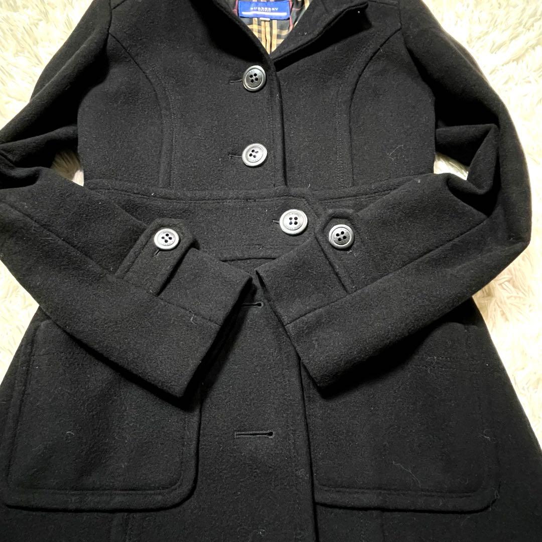 バーバリーブルーレーベル アンゴラ コート ブラック Aライン 38