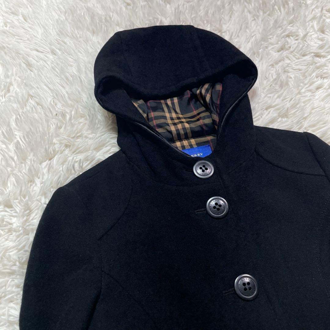 バーバリーブルーレーベル アンゴラ コート ブラック Aライン 38