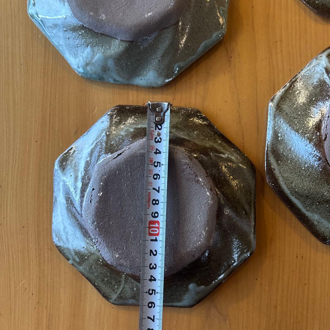 八角形皿　丹波立杭焼　青緑ガラス釉　6枚セット　丹山窯　新品