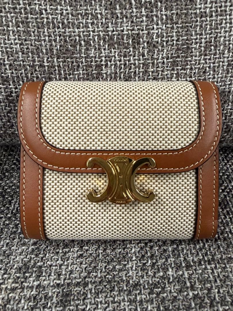 セリーヌ　トリオンフ　スモール　ウォレット　3つ折り財布　キャンバス×レザー