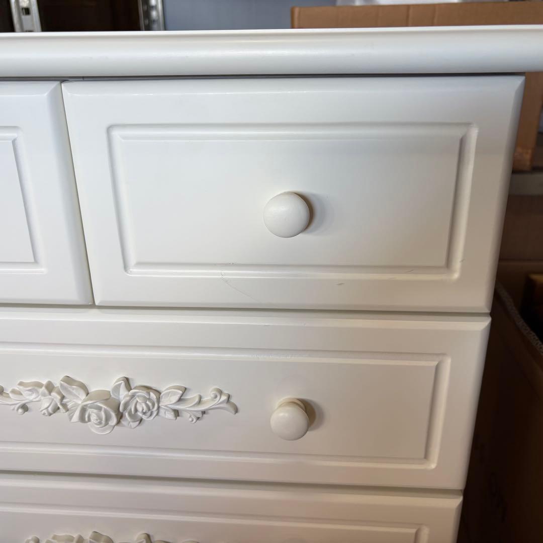 訳あり品【128】フレンチカントリー調ホワイトチェスト四段五つ引き木製タンス収納